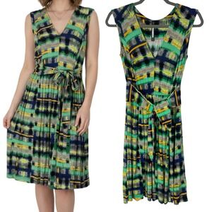 Plenty by Tracy Reese XS Dress Green Blue Yellow Plaid Pleated Belted mini Dress